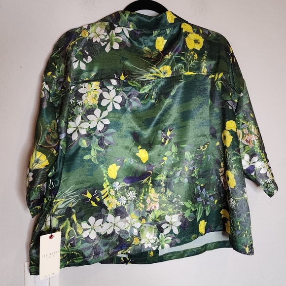 NWT Ted Baker Satin 2 Piece Pajama Set Boxy Green Botanical Birds Size XL - Picture 16 of 16